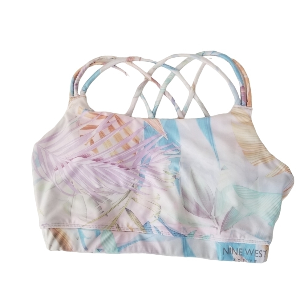 Nine West Active Mutlicolor Pastel Sports Bra Criss Cross Straps Size Medium